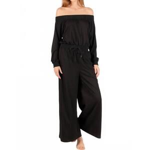NEW BEFORE YOU french terry off shoulder jumpsuit in black